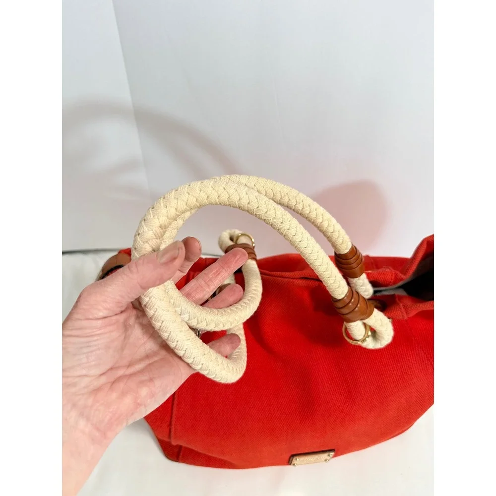 Michael Kors Marina Orange Canvas Rope Handle Tote Nautical Gold Hardware